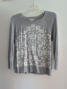 Merona Gray Sweater with White Damask Motif